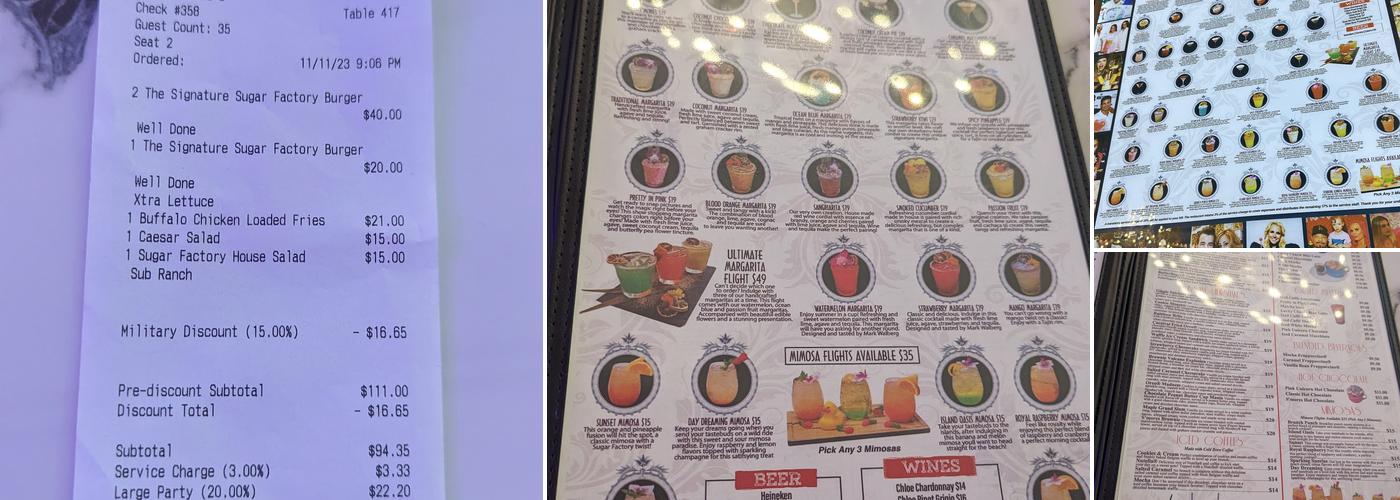 Sugar Factory - Glendale Menu
