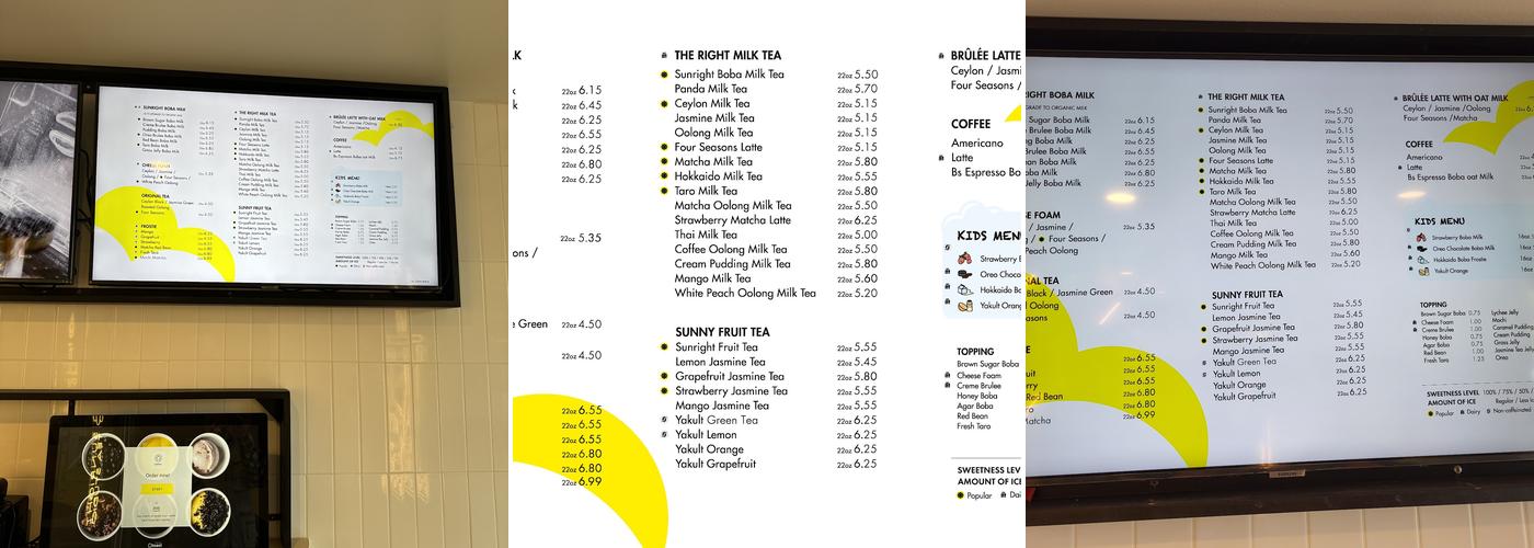Sunright Tea Studio Menu