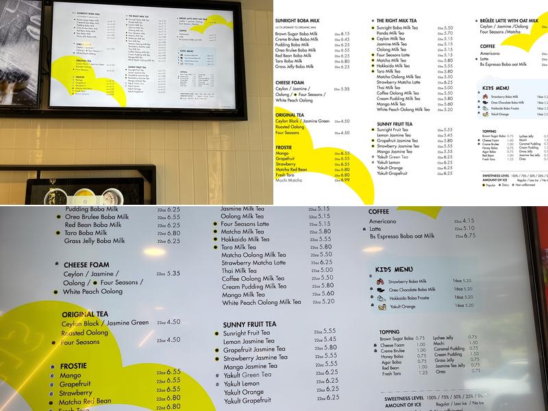 Sunright Tea Studio Menu