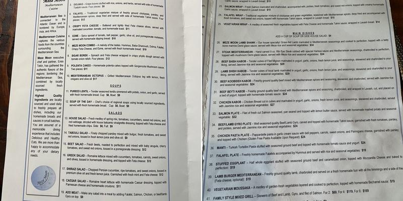 Meze Moon Mediterranean Cuisine Menu