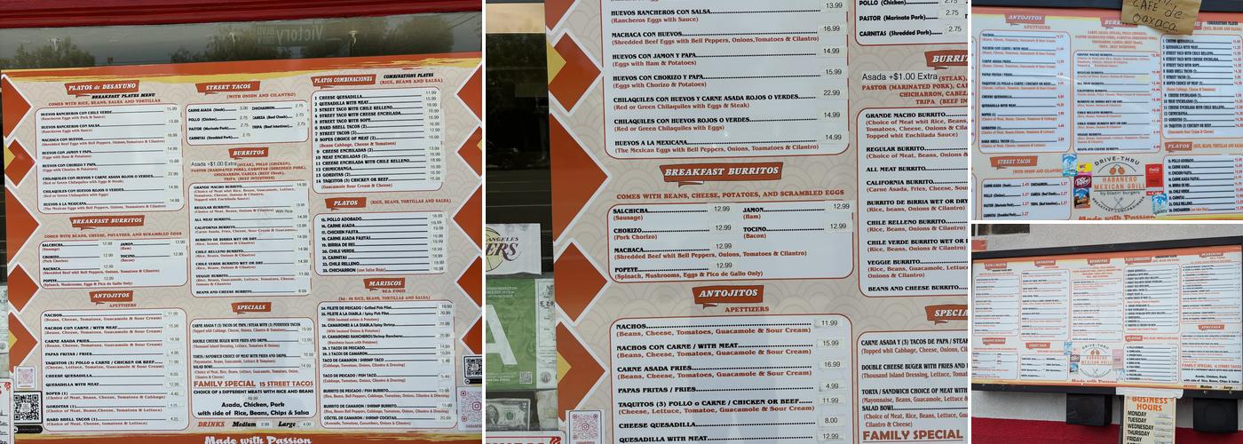 Habanero Mexican Grill Menu
