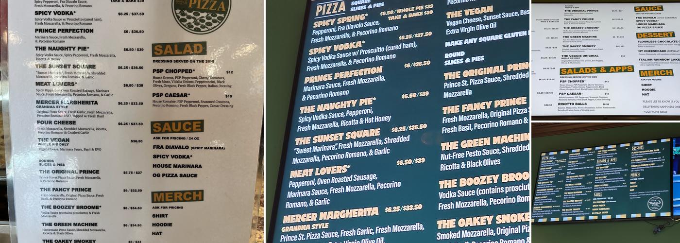 Prince St Pizza Menu