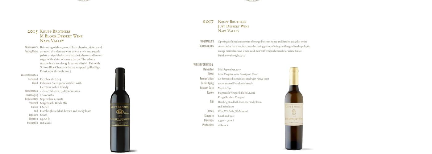 Krupp Brothers Winery and Estate Menu