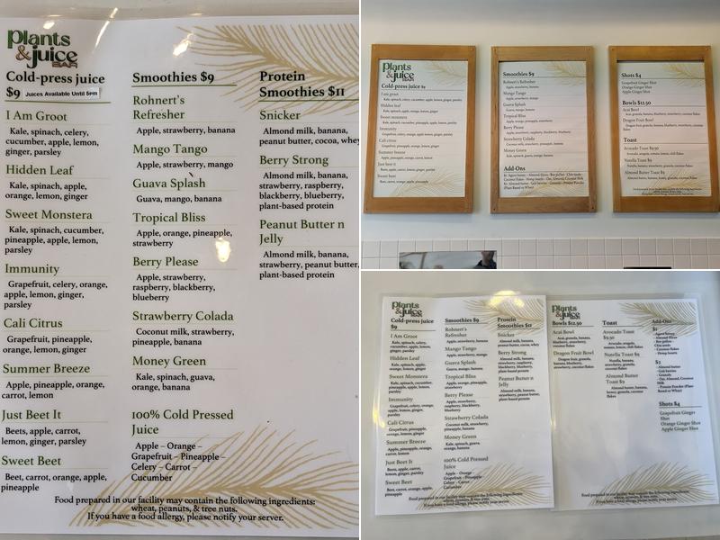 Plants and Juice Bar Menu