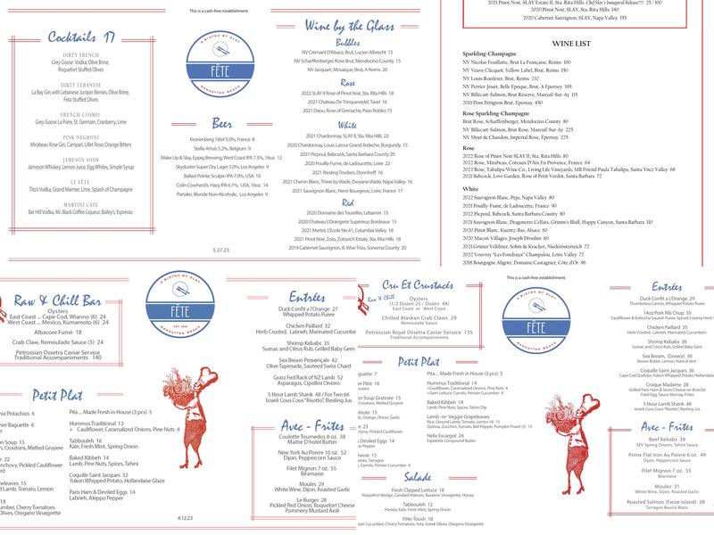 Fête Bistro by Slay Menu