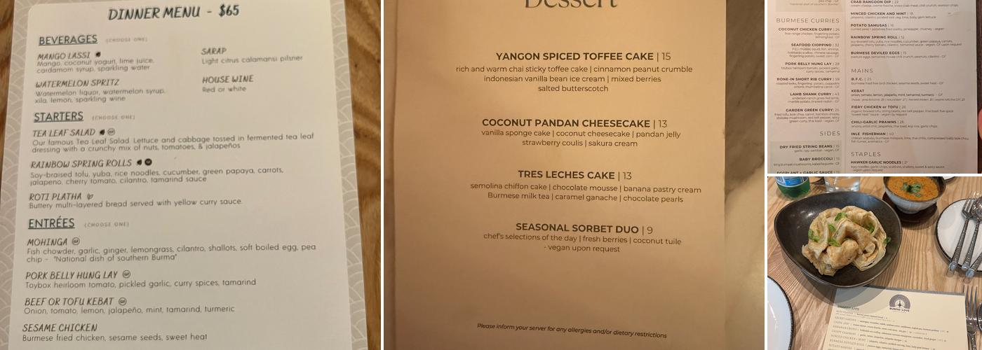 Burma Love - Menlo Park Menu