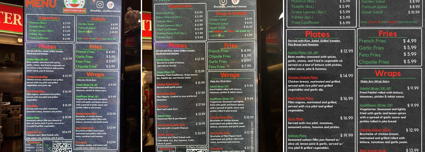Wahib's Mediterranean Express Menu