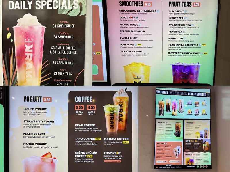 Krak Boba Menu