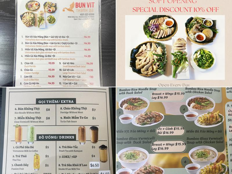 Bun Vit Thanh Da Menu