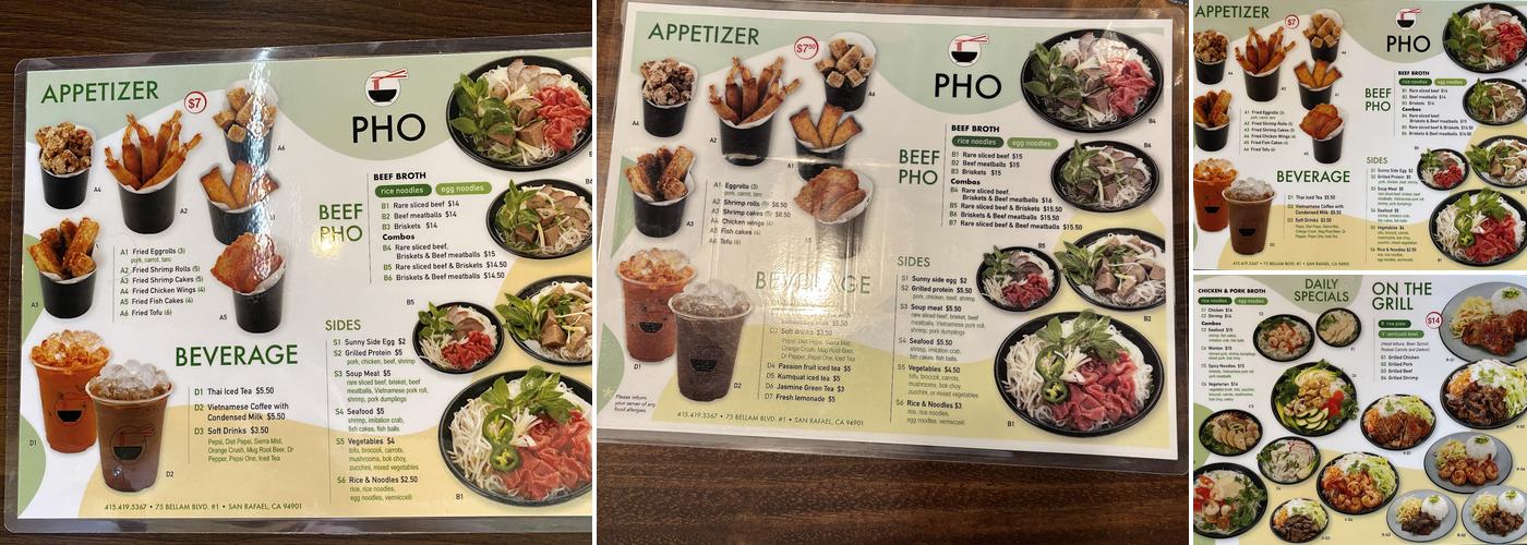 Pho Menu