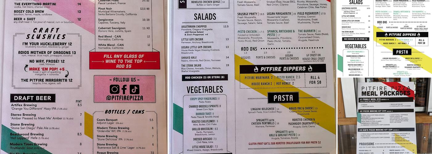 Pitfire Pizza Menu