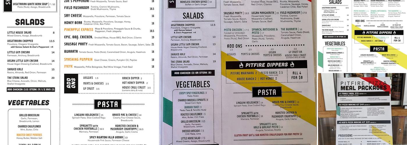 Pitfire Pizza Menu