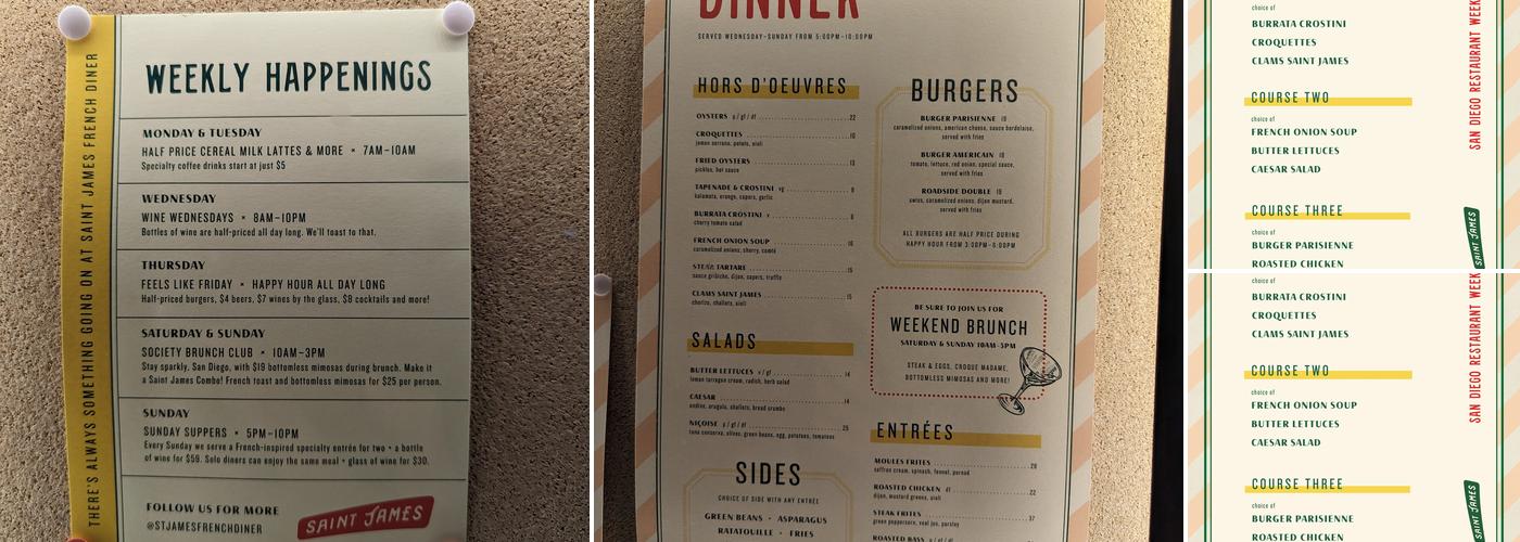 Saint James French Diner Menu