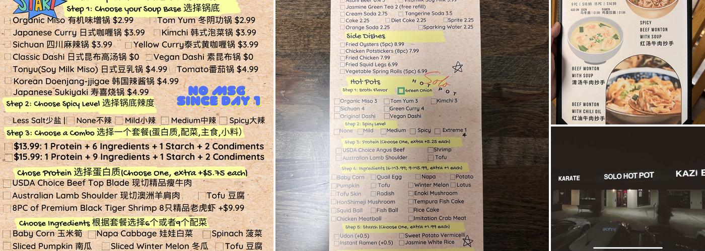 Solo Hot Pot Menu