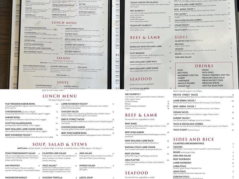 Aria Kitchen Menu