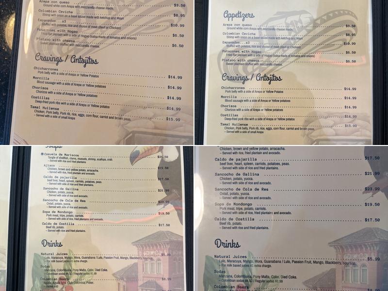 Fonda Colombiana Menu