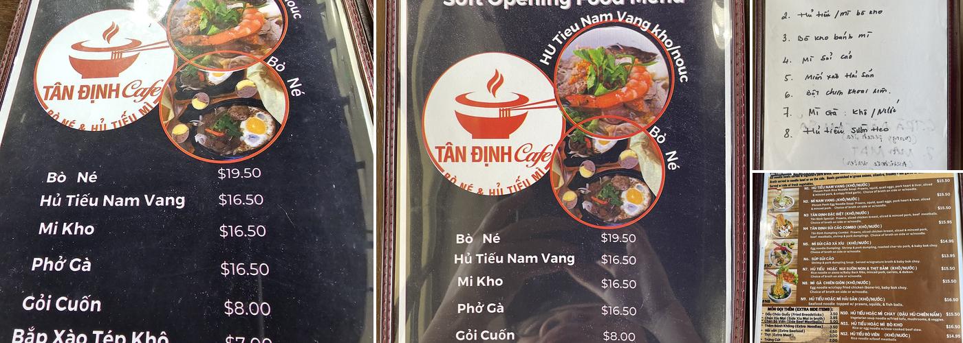 Tan Dinh Cafe Menu