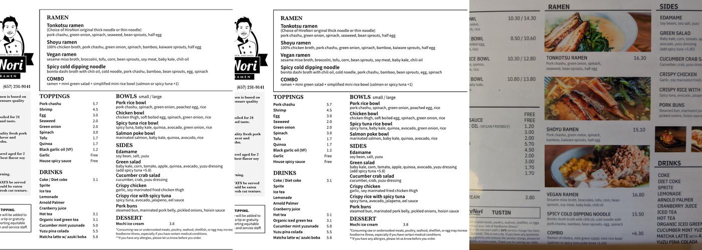 HiroNori Craft Ramen (Tustin) Menu