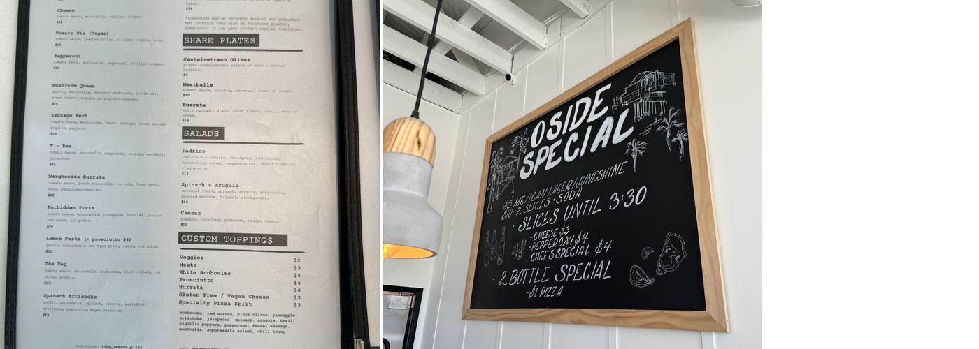Corner Pizza Oceanside Menu