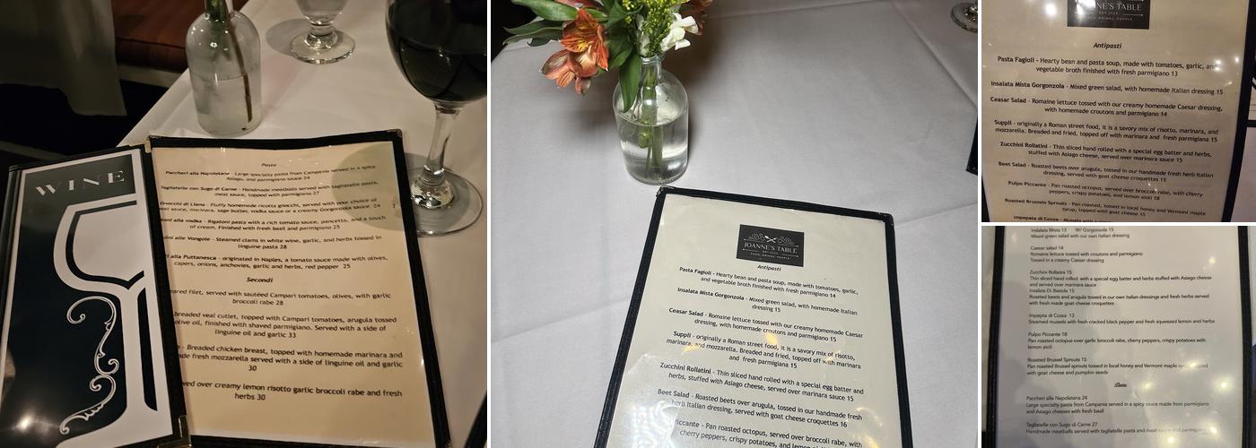 Joanne’s Table Menu