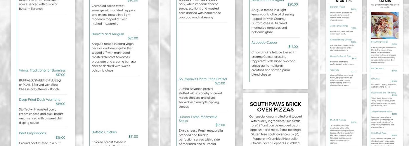 Southpaw Brewing Company Menu
