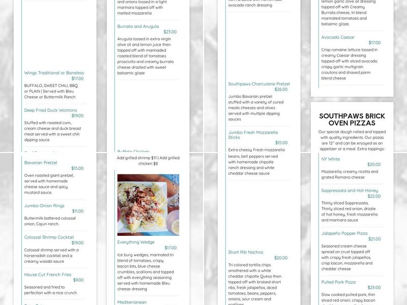 Southpaw Brewing Company Menu