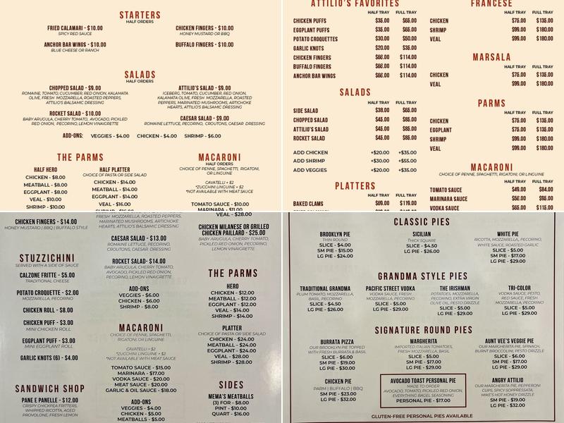 The Pacific Street Pizza Co. Menu