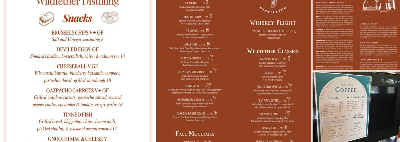 Wildfether Distilling Menu