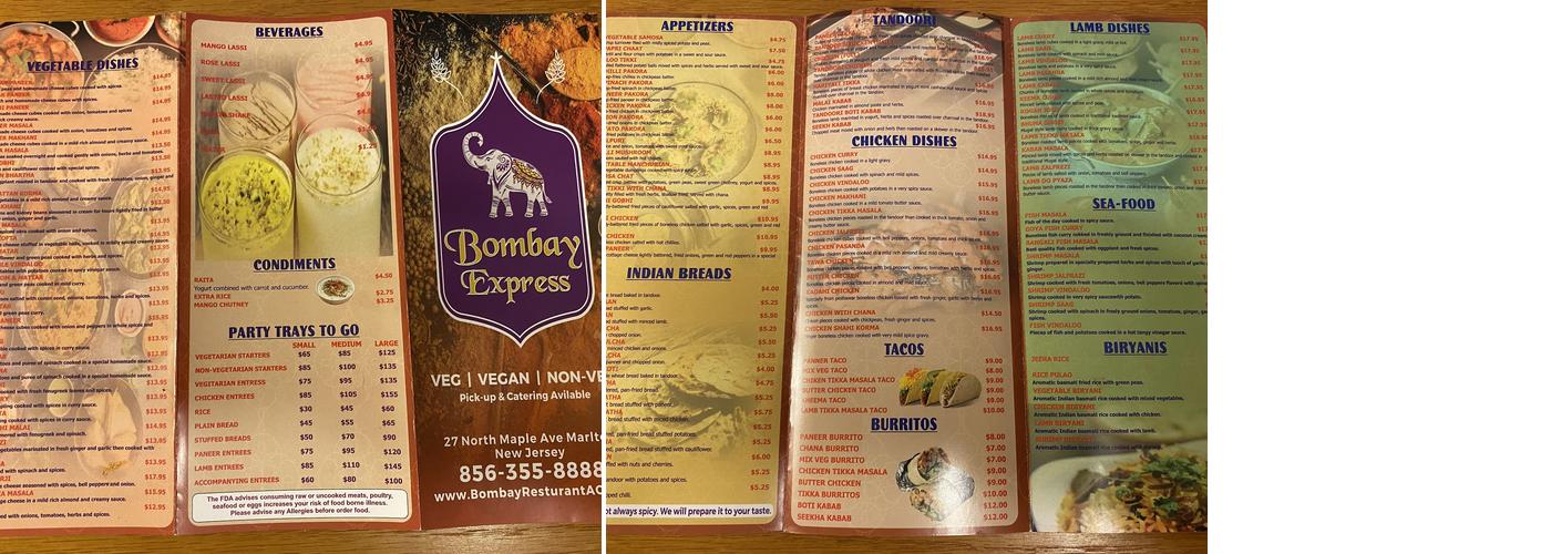 Bombay Express Menu