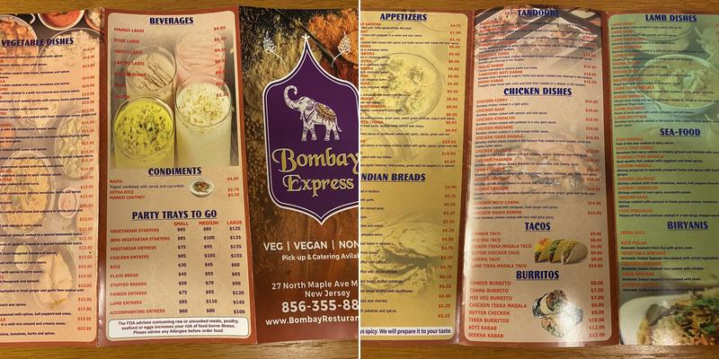 Bombay Express Menu