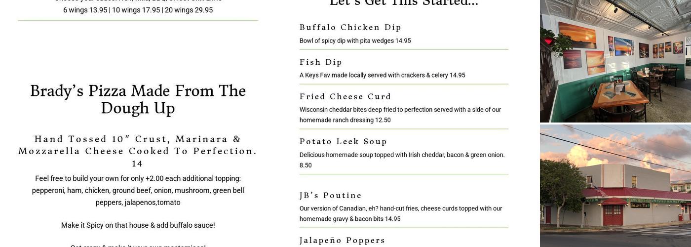 Brady's Pub Key West Menu