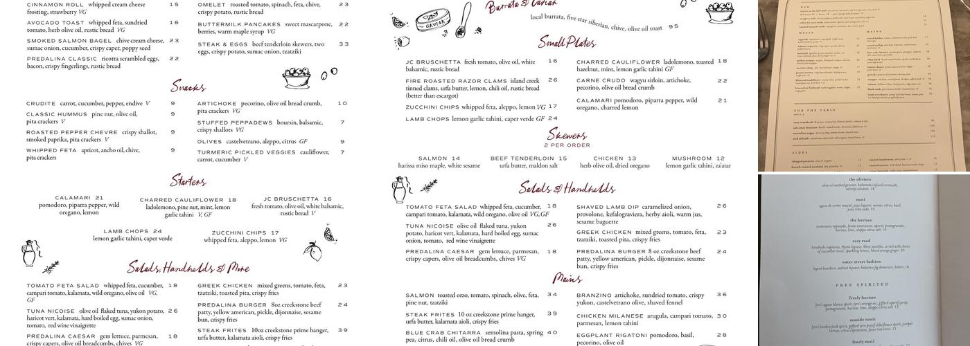 Predalina Menu