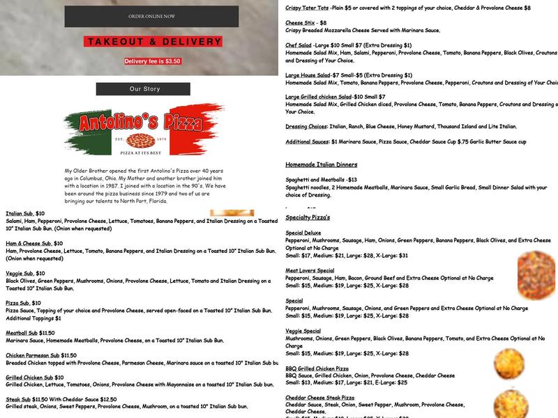 Antolino's Pizza Menu