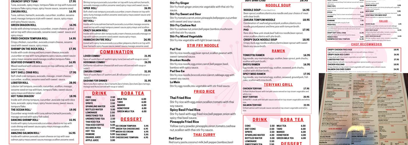 Zakura Sushi & Thai Menu