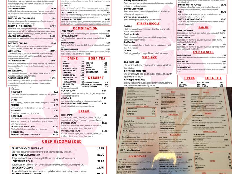 Zakura Sushi & Thai Menu