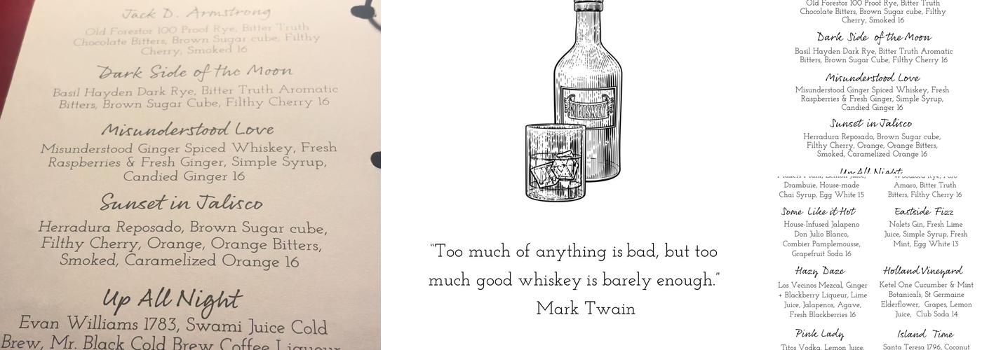 Whiskey Neat Plantation Menu