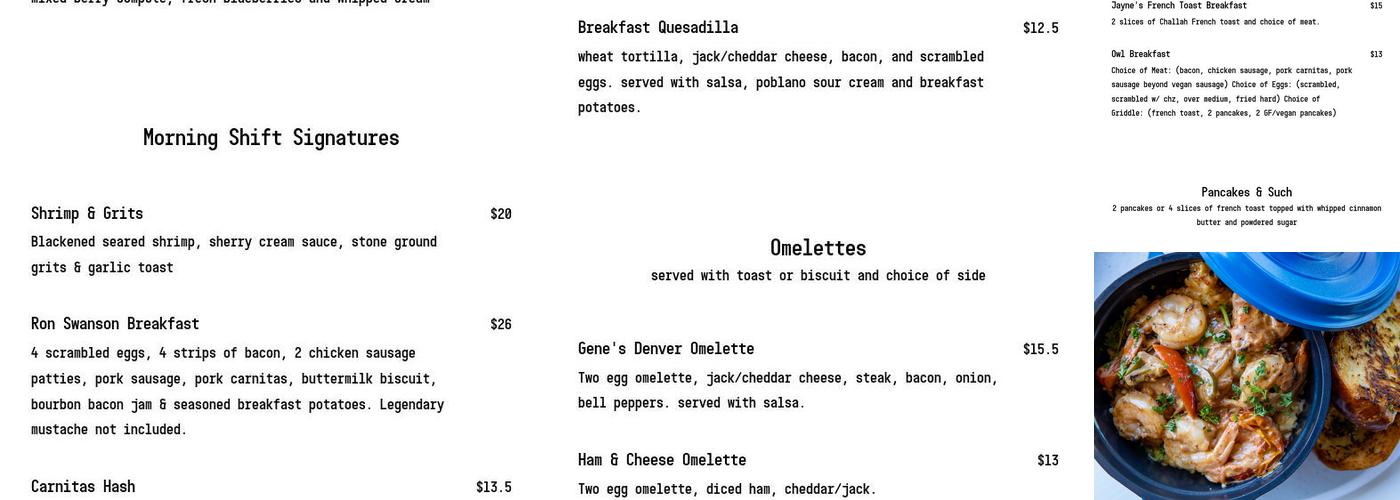 Morning Shift Menu