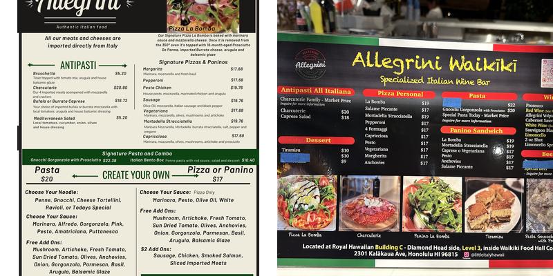 Allegrini Waikiki Menu