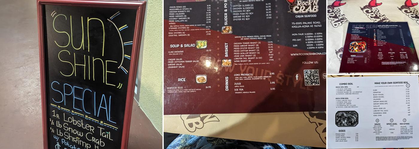 Rock 'n Crab Kona Menu