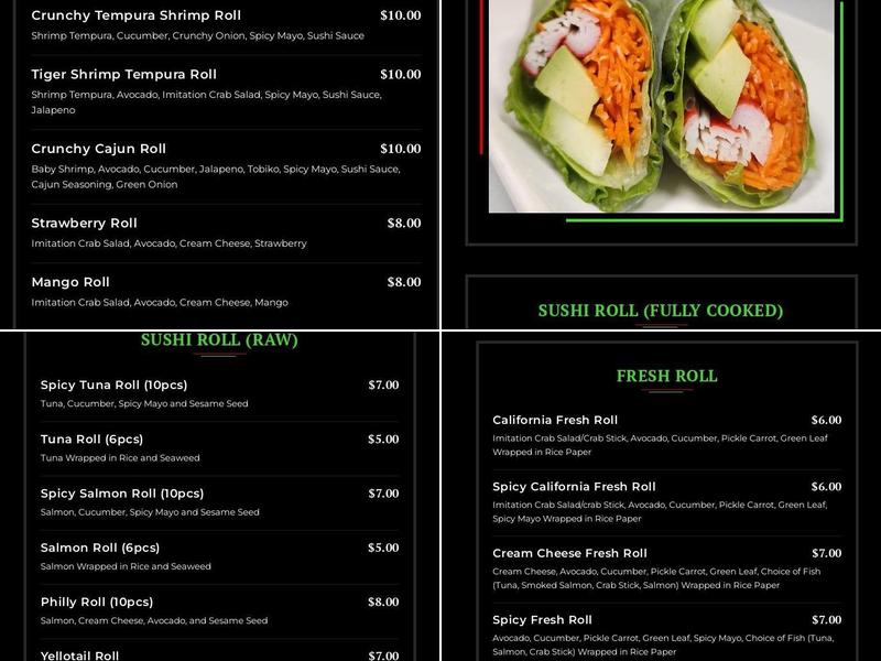 Kingfisher Sushi Menu