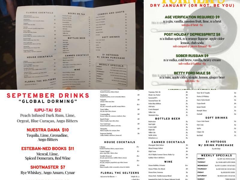 Turner's Bar Menu