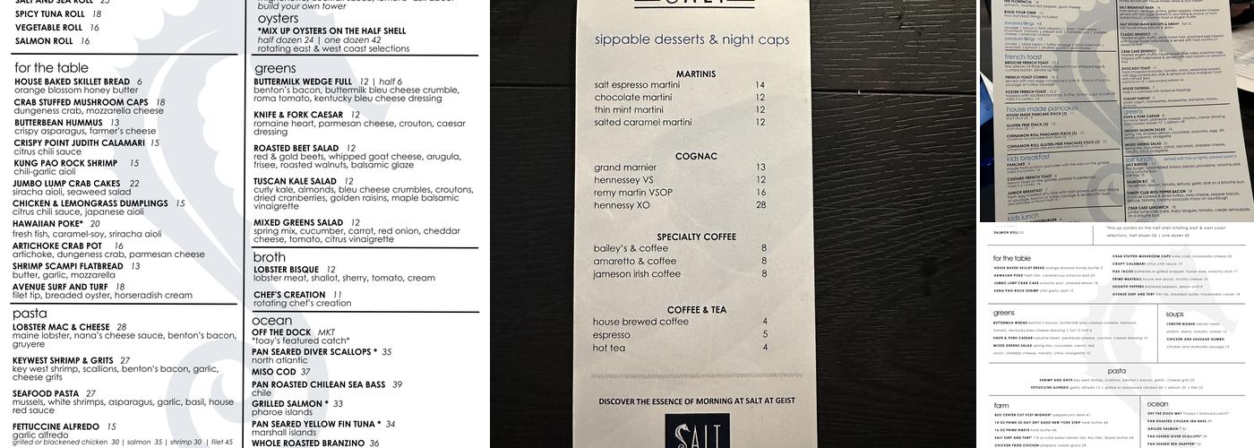 Salt at Geist Menu