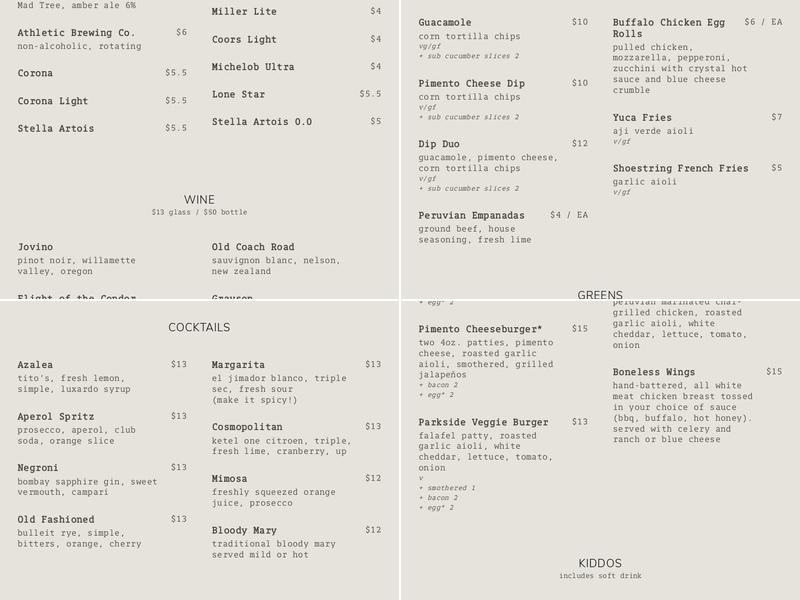 Parkside Hyde Park Square Menu