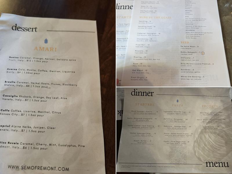 Semo Pasta + Wine Menu