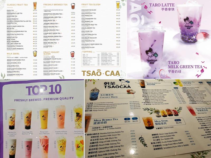 Tsaocaa Bubble Tea 朝茶 Menu