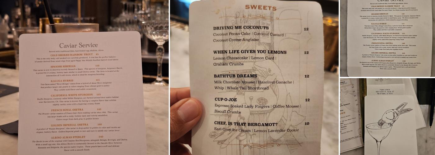 Pigeon and Whale Menu