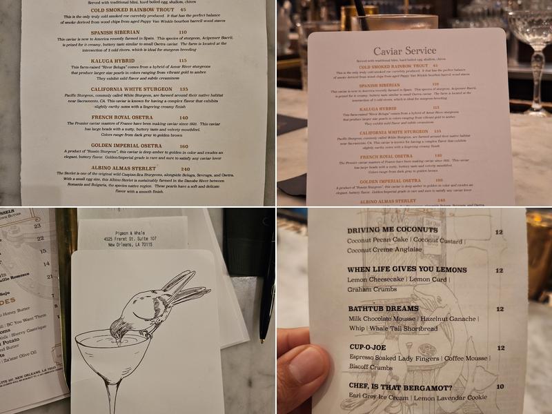Pigeon and Whale Menu