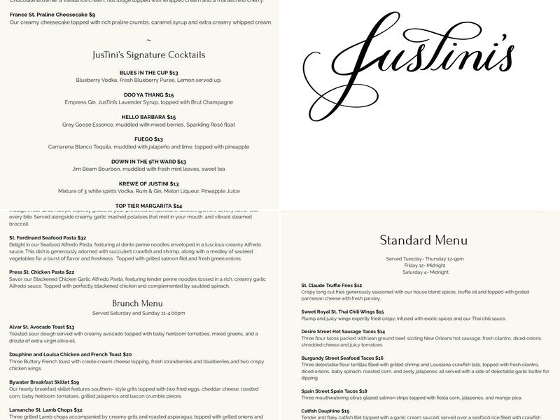 JusTini's Menu