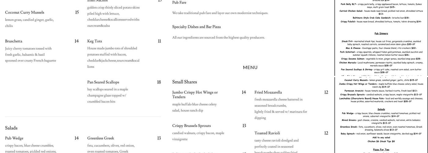 Paugus Bay Pub Menu