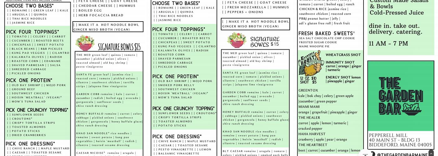 The Garden Bar Menu